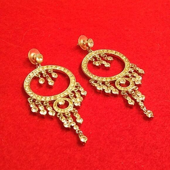 Chandelier Rhinestone Dangling multiple level Circles Pierced Earrings - Picture 1 of 4